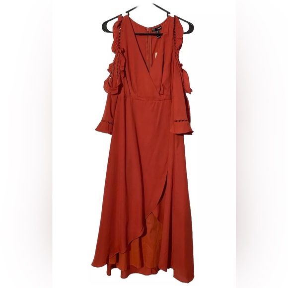 NWT - Aqua Cold Shoulder Dress High-Low Hem Rust Color Size XS RTL $88 - Picture 4 of 6